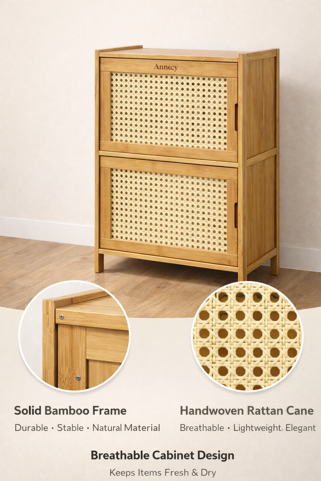 Annecy Bamboo Storage Cabinet – 2 Tier Bamboo Furniture