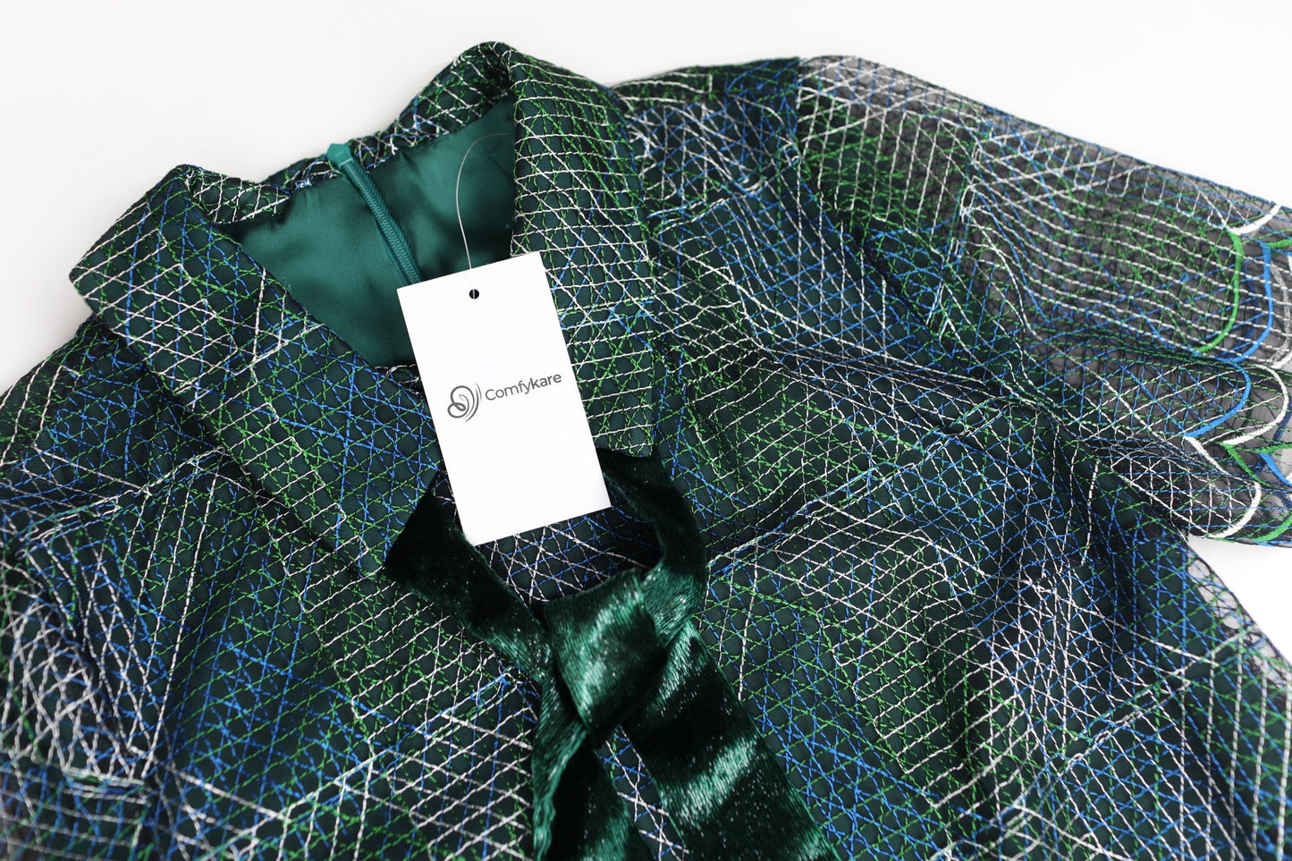 Comfykare Emerald Green Collared Dress with Elbow-Length Sleeves - Stylish Sophistication for Every Occasion