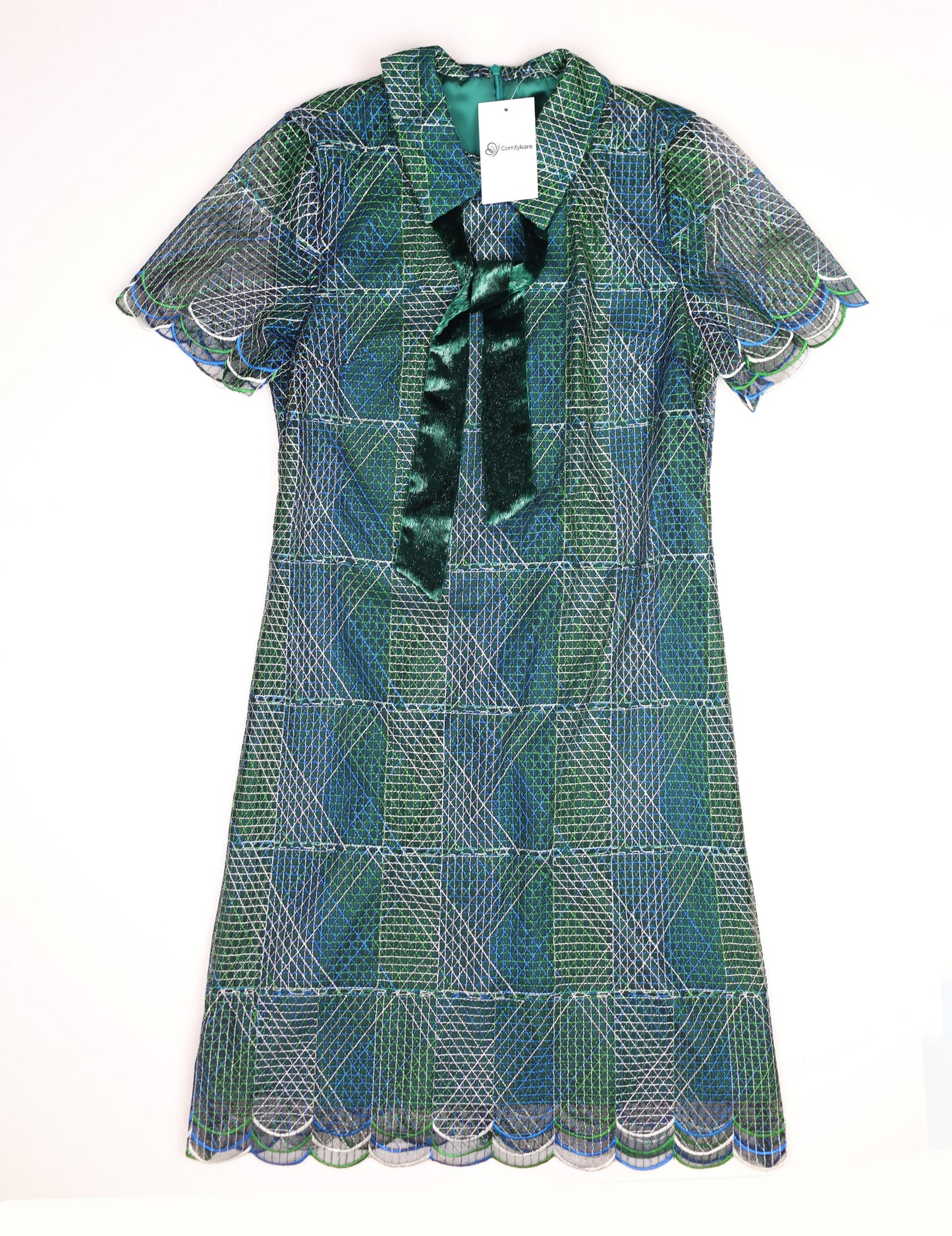 Comfykare Emerald Green Collared Dress with Elbow-Length Sleeves - Stylish Sophistication for Every Occasion