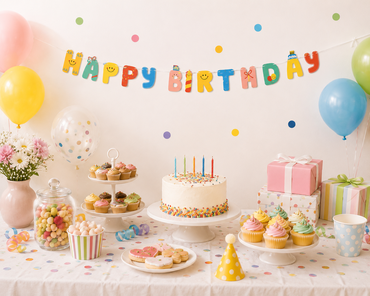 SUNEE Happy Birthday Banner Decoration – Colorful Paper Letter Garland for Kids Birthday Party Wall Decor
