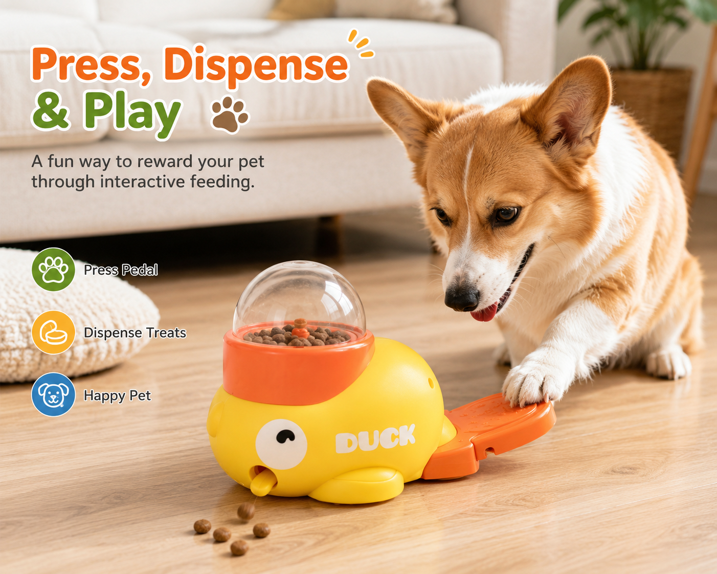 SUNEE Interactive Pet Treat Dispenser Toy – Manual Press Feeding Toy for Dogs
