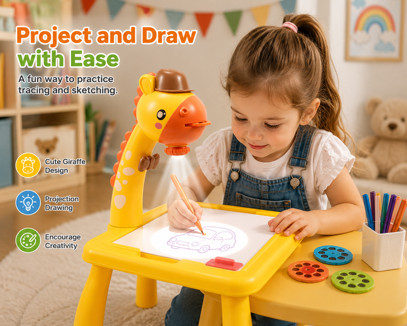 SUNEE Giraffe Projection Drawing Board – Reusable Sketching Toy for Kids