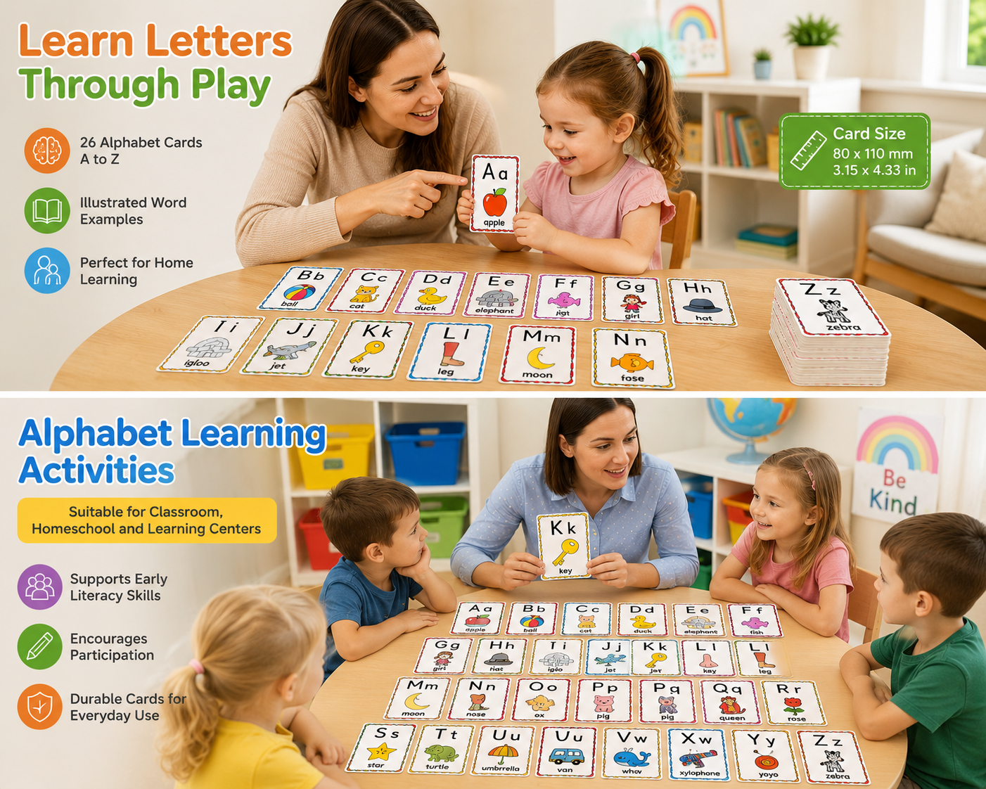 SUNEE Alphabet Flash Cards – 26 Letter Recognition Learning Cards